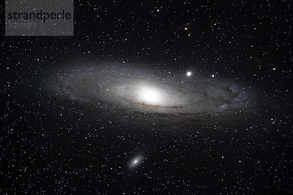Das Zentralmassiv. Cantal. Hochebene Trizac. Große Andromeda-Galaxie (M31) leuchtet im Zenit im Sternbild Andromeda  unter einem Himmel Lichtverschmutzung erhalten.