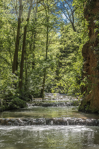 Spanien  Autonome Gemeinschaft Aragonien  Wasserfall im Park des Zisterzienserklosters Monasterio de Piedra