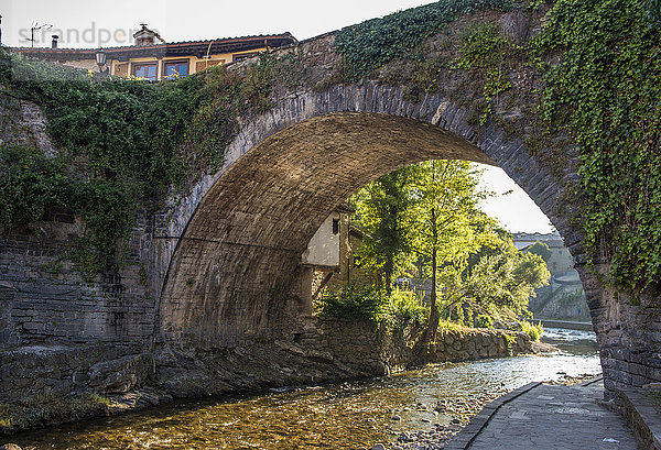 Frankreich  Kantabrien  Nationalpark Pics d'Europe  historisches Dorf Potes  Jakobsweg  mittelalterliche Brücke von San Cayetano über den Fluss Quiviesa