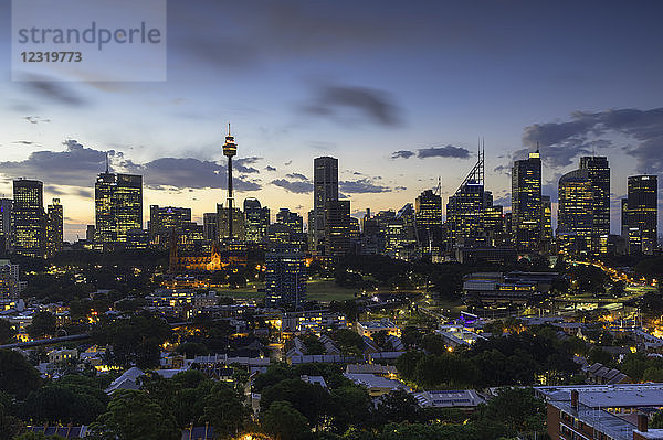 Blick auf die Skyline bei Sonnenuntergang  Sydney  New South Wales  Australien  Pazifik