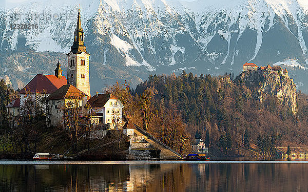 Kirche Mariä Himmelfahrt und Schloss Bled  Bleder See  Slowenien  Europa