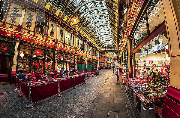 Fisheye-Ansicht des Innenraums des Leadenhall Market  The City  London  England  Vereinigtes Königreich  Europa