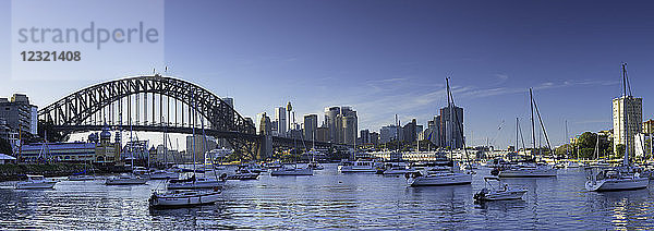 Sydney Harbour Bridge und Skyline von Lavender Bay  Sydney  New South Wales  Australien  Pazifik