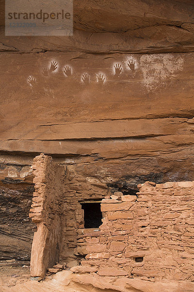 Umgekehrte Handabdrücke  Ancestral Pueblo  bis zu 1000 Jahre alt  Lower Fish Creek  Bears Ears National Monument  Utah  Vereinigte Staaten von Amerika  Nordamerika