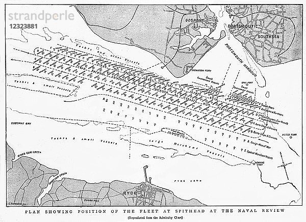 The Graphic Newspaper/Naval Review 1897  Plan  der die Position der Flotte in Spithead bei der Naval Review zeigt
