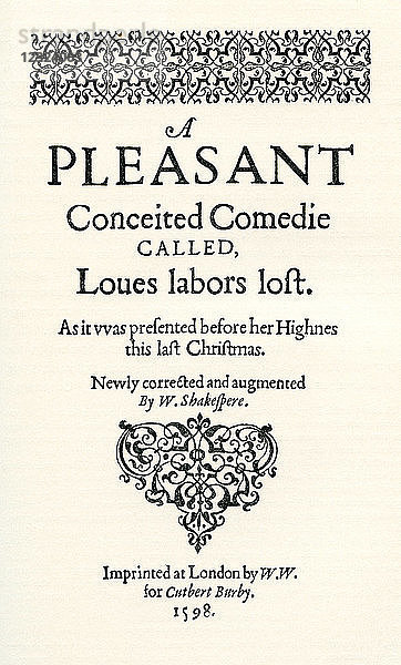 Nach dem frühesten Titelblatt  das den Namen Shakespeares trägt. William Shakespeare  1564 (getauft) - 1616. Englischer Dichter  Dramatiker und Schauspieler. Aus A Life of William Shakespeare  veröffentlicht 1908.