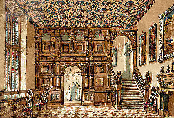 Das Innere von Methley Hall  Yorkshire  England  vor seinem Abriss im Jahr 1963. Aus Old England: A Pictorial Museum  veröffentlicht 1847.