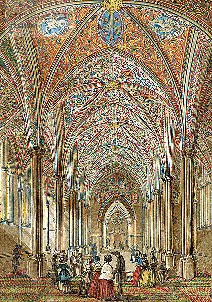 Innenraum der Temple Church  London  England. Aus Old England: A Pictorial Museum  veröffentlicht 1847.