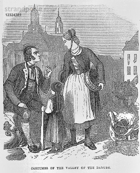 Gleason's Pictorial Drawing Room Begleitradierung von 1852 Die Kostüme und Kleider des Donautals