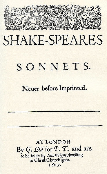 Nach dem Titelblatt der ersten Ausgabe (in Quarto) von Shakespeares Sonetten. William Shakespeare  1564 (getauft) - 1616. Englischer Dichter  Dramatiker und Schauspieler. Aus A Life of William Shakespeare  veröffentlicht 1908.
