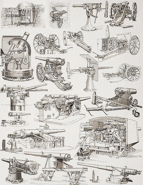 Schwere Artillerie des späten 19. und frühen 20. Jahrhunderts. Aus der Enciclopedia Ilustrada Segui  veröffentlicht 1908.