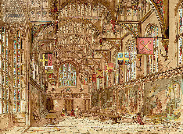 Die Große Halle  Hampton Court Palace  London  England. Aus Old England: A Pictorial Museum  veröffentlicht 1847.