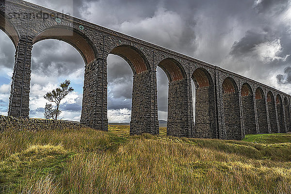 Das Ribblehead-Viadukt führt über die Eisenbahnlinie Settle-Carlisle und wurde 1875 eröffnet; Ribblehead  North Yorkshire  England