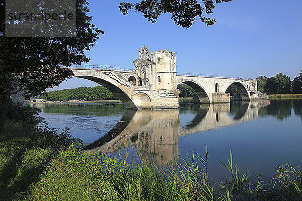 Frankreich  Provence Alpes Cote d'Azur  Vaucluse (84)  Avignon  Rhone und Saint Benezet Brücke