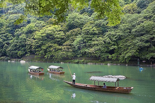 Japan  Kyoto Stadt  Arashiyama Berg  Oi Fluss  Boot