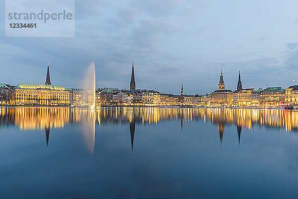 Germany  Hamburg  Inner Alster lake  city center in the evening