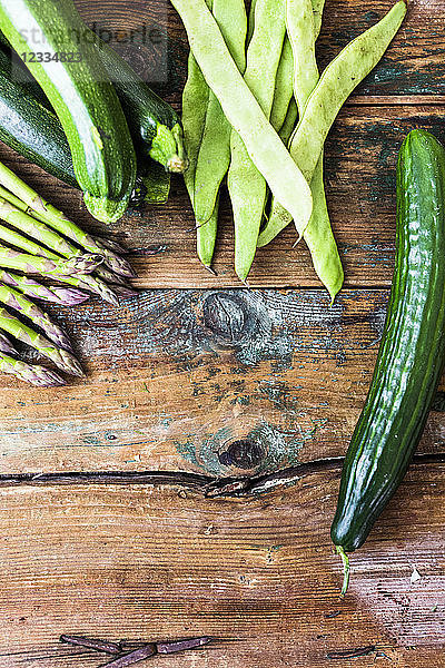 Green asparagus  zucchini  cucumber and pea pods