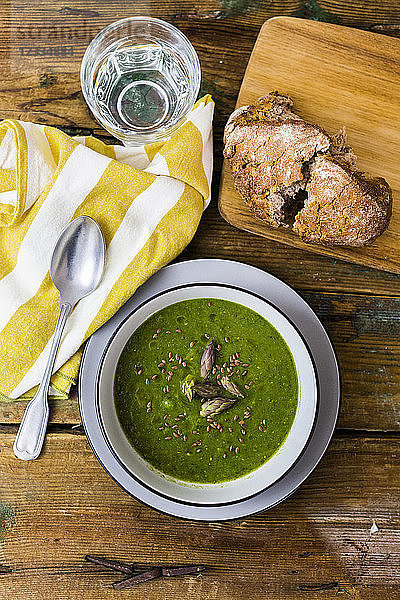 Fresh green asparagus  asparagus soup in bowl