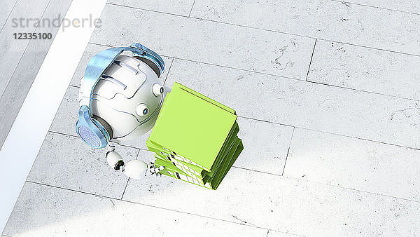 Robotic drone carrying file stack  3d rendering