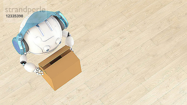 Robotic drone carrying cardboard box  3d rendering