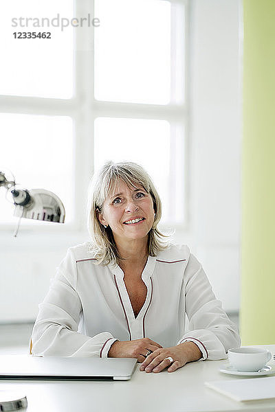 Portrait of smiling mature businesswoman at desk
