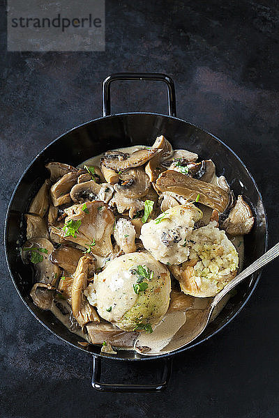 Mushrooms and bread dumpling in cream sauce
