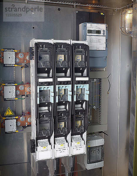 High voltage fuse box of solar plant  close-up