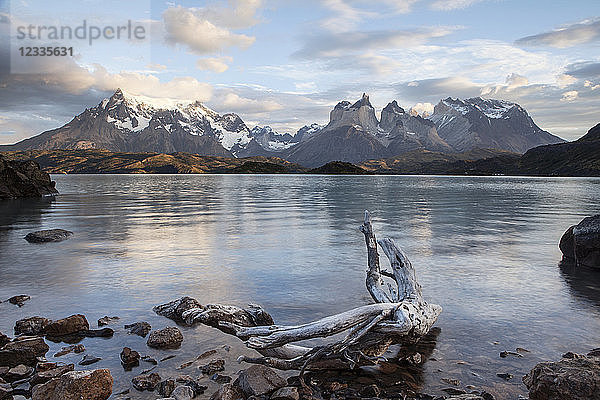 South America  Chile  Patagonia  Torres del Paine National Park  Cuernos del Paine  Lake Pehoe