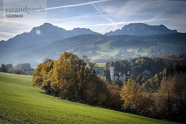 Germany  Bavaria  Berchtesgadener Land  View to Hoeglwoerth Abbey
