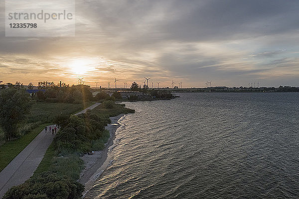 Poland  Gdansk Bay  view to wind park at sunset