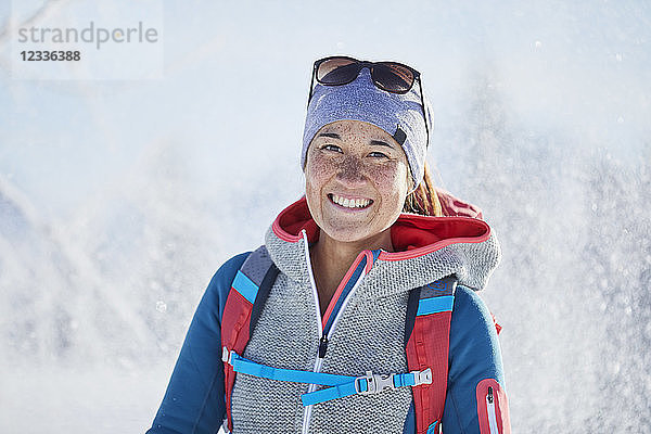 Austria  Tyrol  Portrait of smiling snowshoe hiker