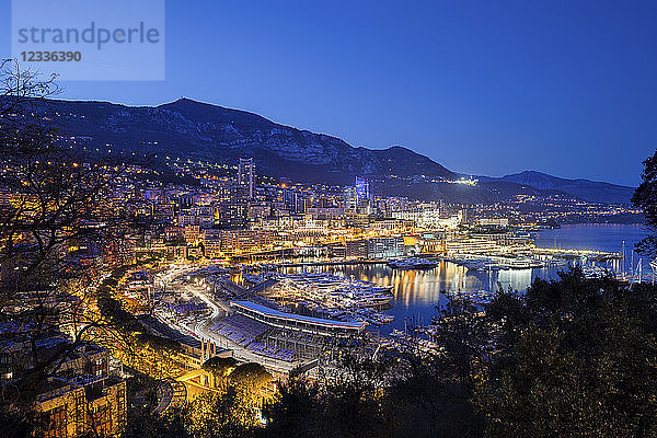 Principality of Monaco  Monaco  Monte Carlo and Port Hercule in the evening light