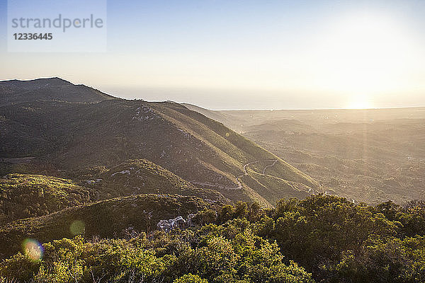 Greece  Peloponnese  Elis  Hills at sunset near Smerna and Zacharo