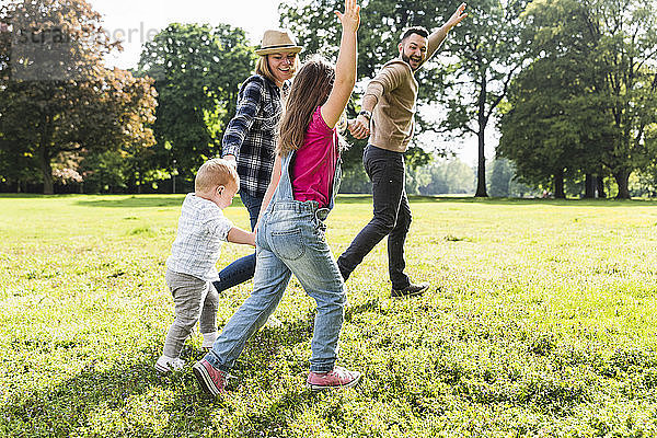 Active happy family in a park