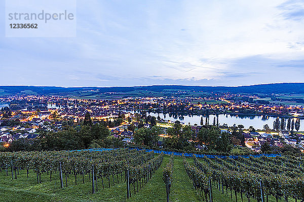 Switzerland  Canton of Schaffhausen  Stein am Rhein  Lake Constance  Rhine river  cityscape in the evening