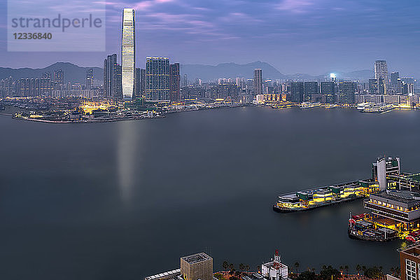China  Hong Kong  Victoria Harbour  Kowloon in the evening
