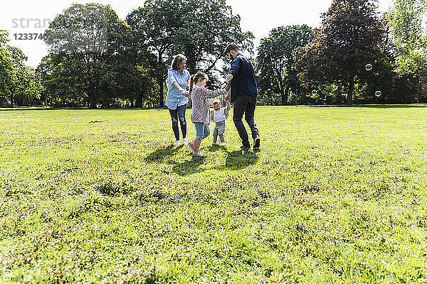 Active happy family in a park