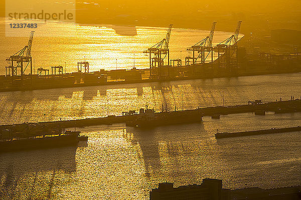 Africa  South Africa  Cape Town  Dockyard with cranes and ships at sunset