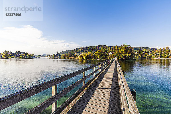 Switzerland  Thurgau  Lake Constance  Rhine river  View to Island Werd  footbridge