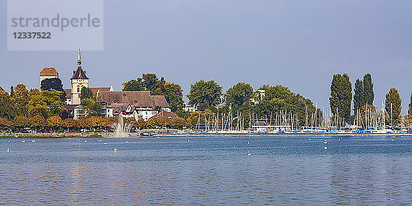 Switzerland  Thurgau  Arbon  Lake Constance  Harbour  Castle of Arbon and St Martin's Church