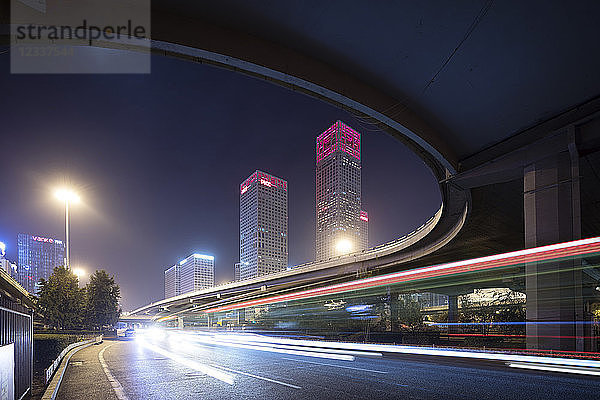 China  Beijing  Central business district and traffic at night