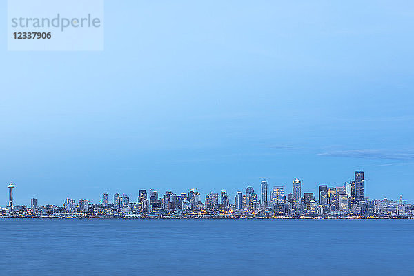 USA  Washington State  Seattle  Skyline at blue hour