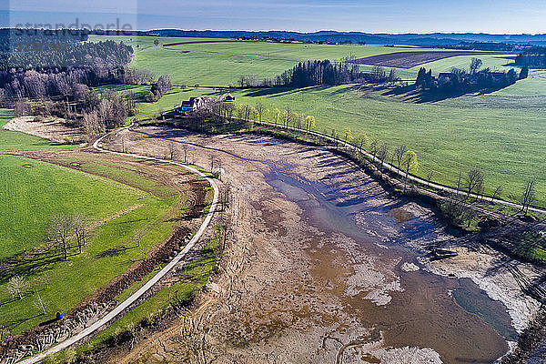 Germany  Baden-Wuerttemberg  aerial view of Aichstrut reservoir  empty detention basin