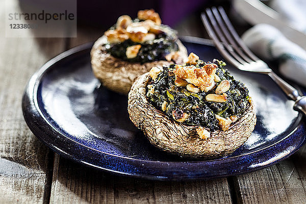 Filled champignons with spinach and feta  vegetarian  low carb