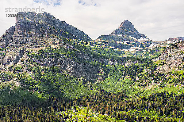 Landschaft mit bewaldeten Tälern und Bergen  West Glacier  Glacier National Park  Montana  USA