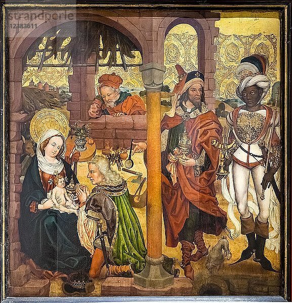 Gemälde Anbetung der Könige  Retable de la Vie de la Vierge  um 1480  Museum Unterlinden  Musée Unterlinden  Colmar  Elsass  Frankreich  Europa