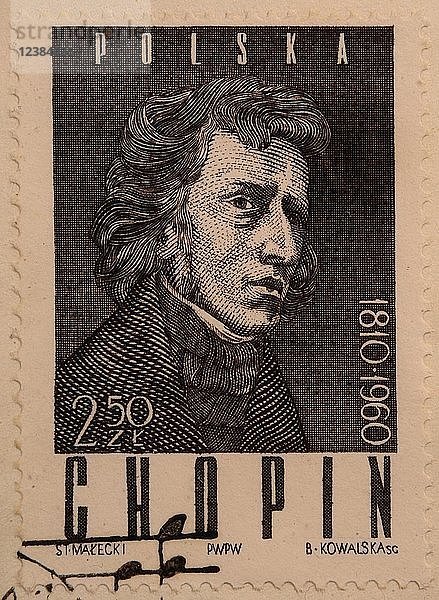 Frederic Chopin  ein polnischer Komponist und virtuoser Pianist  Porträt auf einer polnischen Briefmarke
