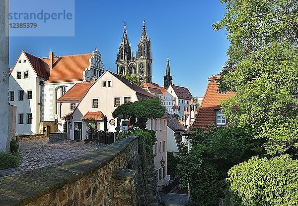 Türme des Meißner Doms über den Häusern der Altstadt  Meißen  Sachsen  Deutschland  Europa