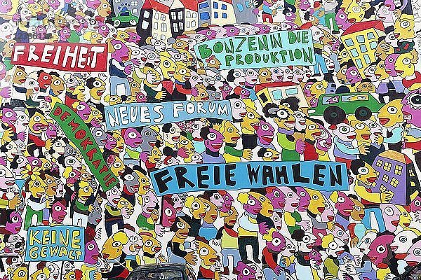 Demonstration für die Freiheit  Wandbild zur Deutschen Einheit von Fischer-Art  Brühlarkaden  Leipzig  Sachsen  Deutschland  Europa