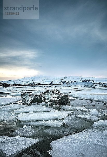 Eisschollen und Eisberge  Gletscherlagune Jökulsárlón  Gletschersee  Südrand des Vatnajökull  Südostisland